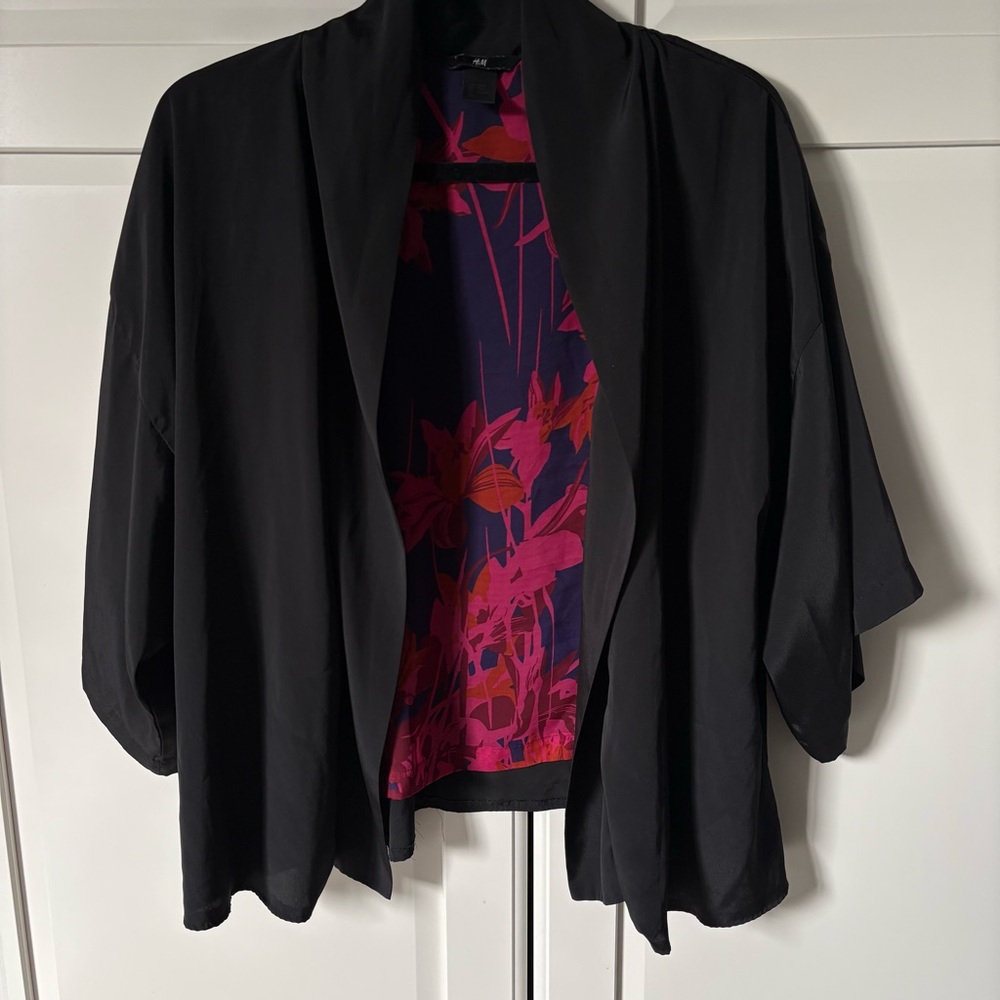 H&M Black Kimono Jacket with Floral Lining